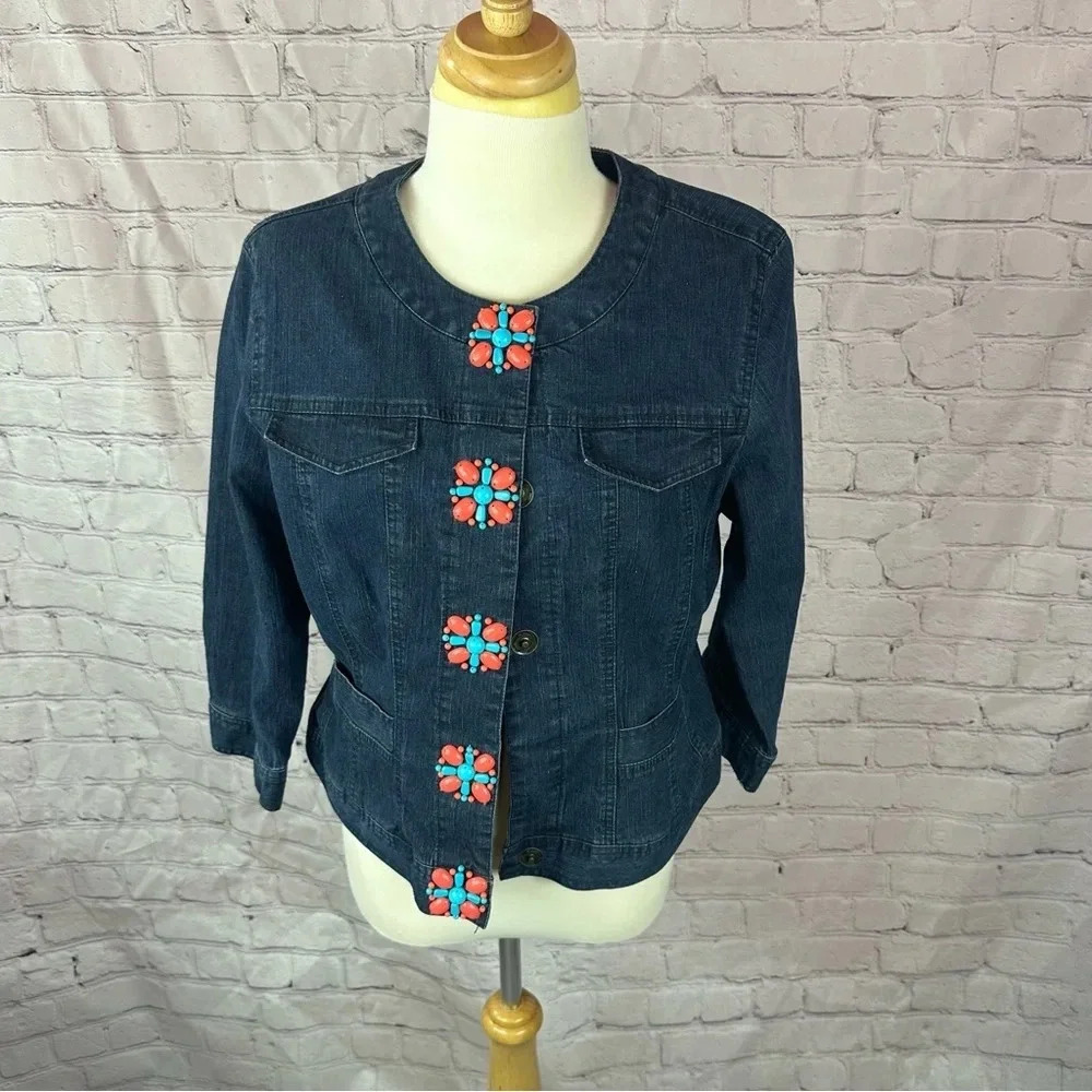 Ruby rd western denim blazer size 12 jacket with beaded detail